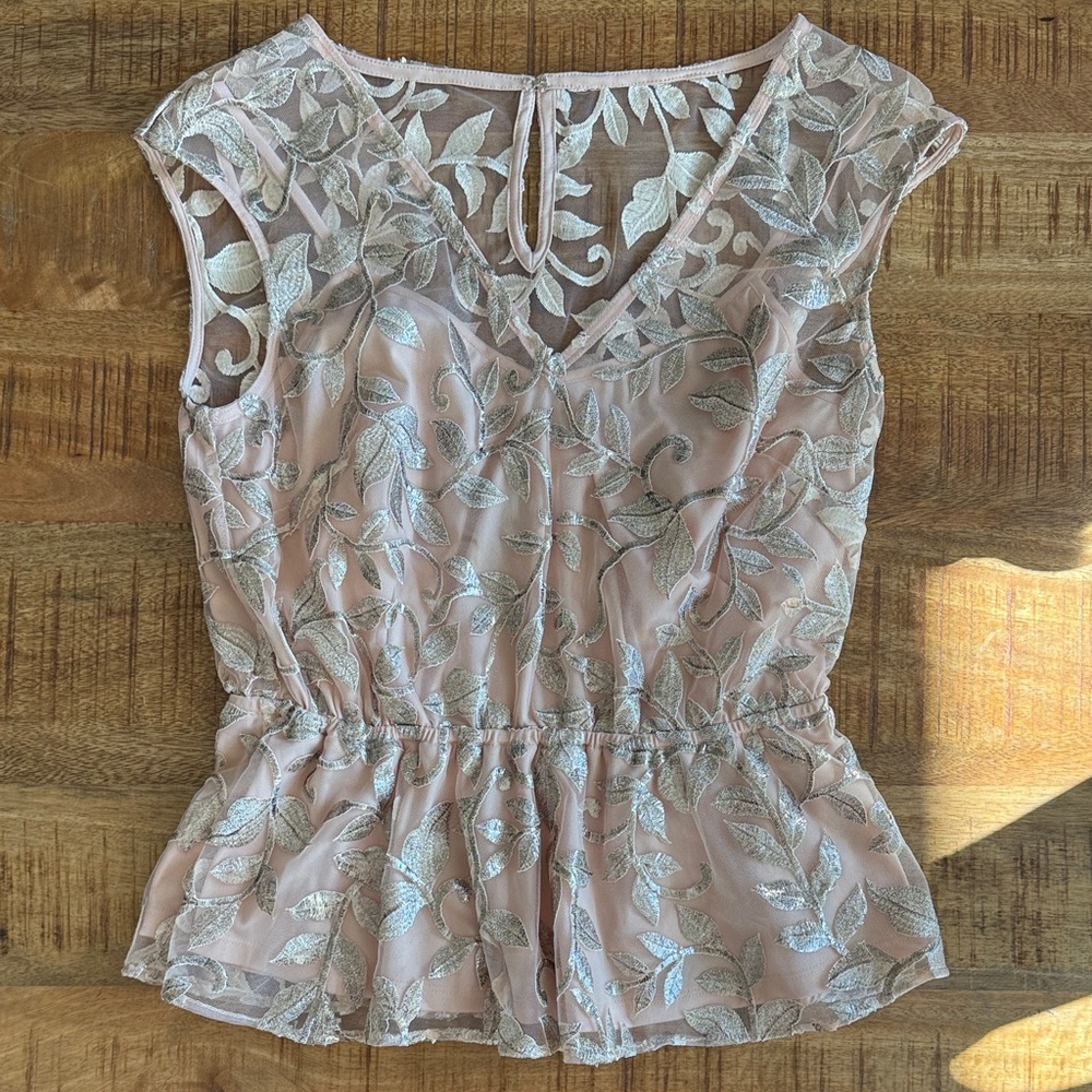 Adrianna Papell Silver and Pink Lace top